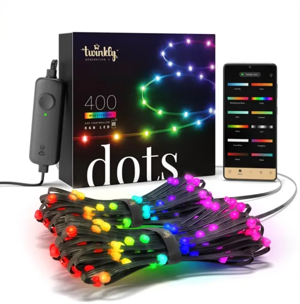 Twinkly Dots - 400 LED RGB controllati da app. 20 metri. Filo nero.