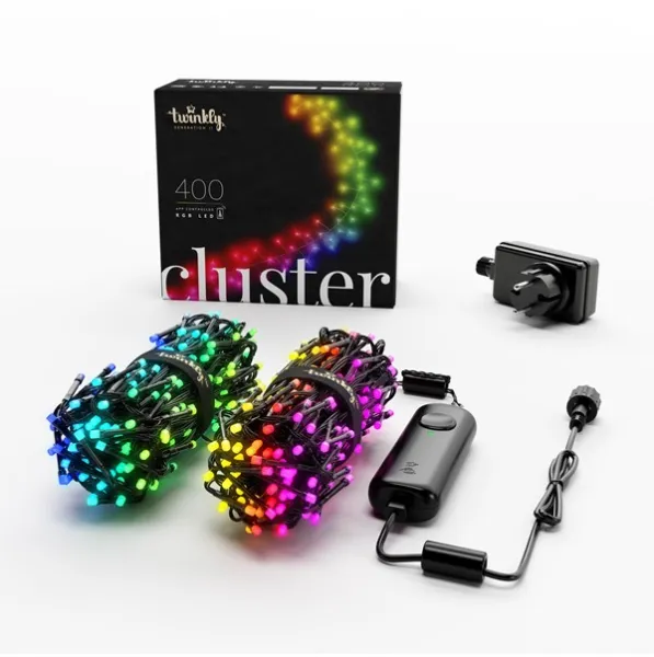 Twinkly Cluster - 400 LED RGB controllati da app. 6 metri. Filo nero.