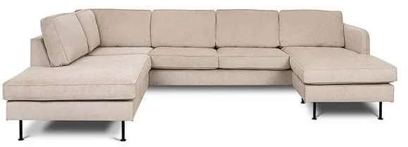 Divano Læsø con chaise longue e open-end - 288 x 210 cm - velluto beige - orientato a destra