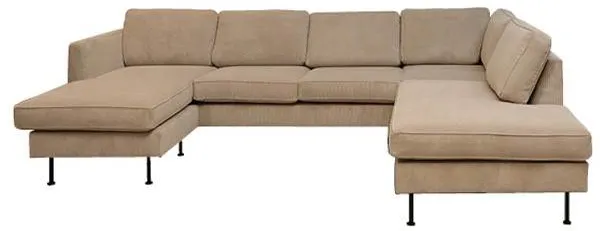 Divano Thy con chaise longue e open-end - 305 x 210 cm - velluto beige - orientato a sinistra