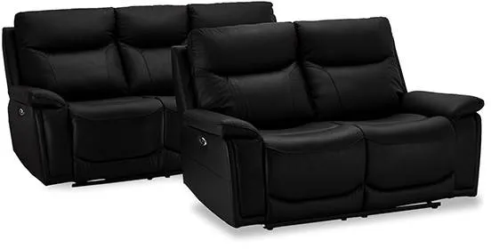 Set di divani Bremen in pelle nera - 2 + 3 persone.