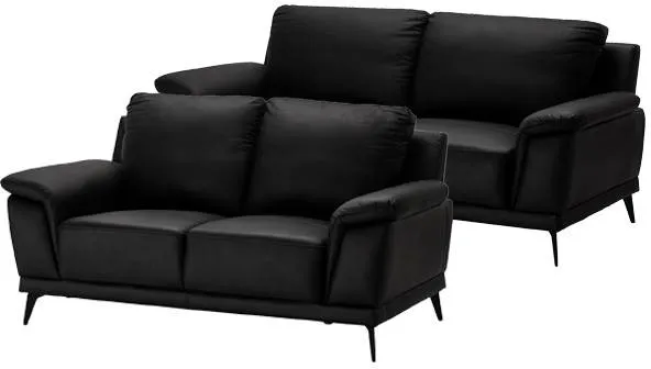 Set di divani Dortmund in pelle nera - 2 + 3 persone.