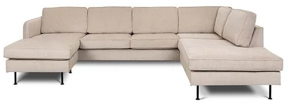 Divano Læsø con chaise longue e open-end - 288 x 210 cm - velluto beige - lato sinistro
