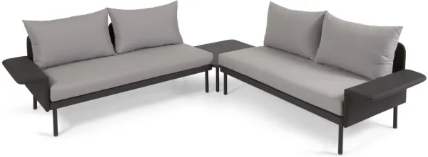 Zaltana, Set da divano da esterno, nero, alluminio