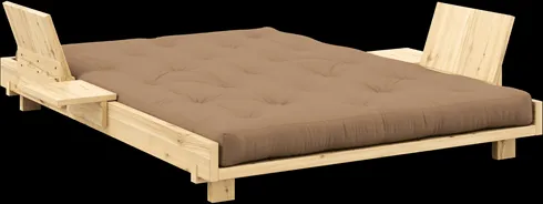 Divano letto Karup Design Social con 2 schienali, tavolini laterali e materasso 140x200 Mocca/Laccato trasparente