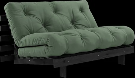 Divano letto Karup Design Roots con materasso Roots 140x200 verde oliva/nero laccato